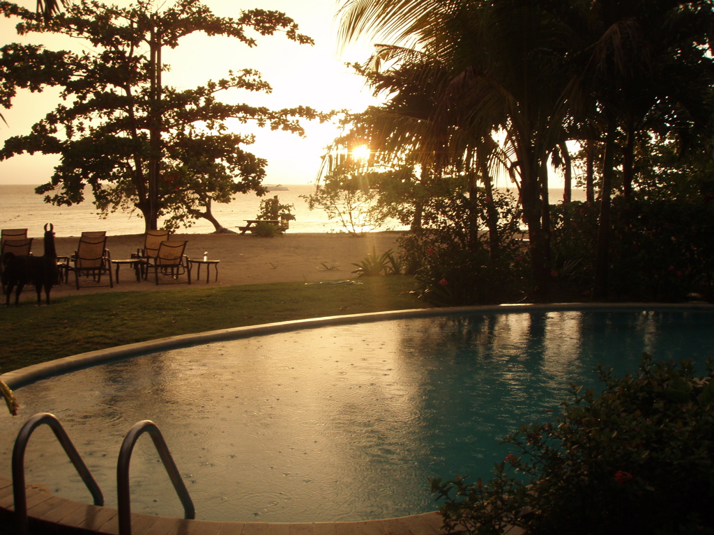 sunset over pool